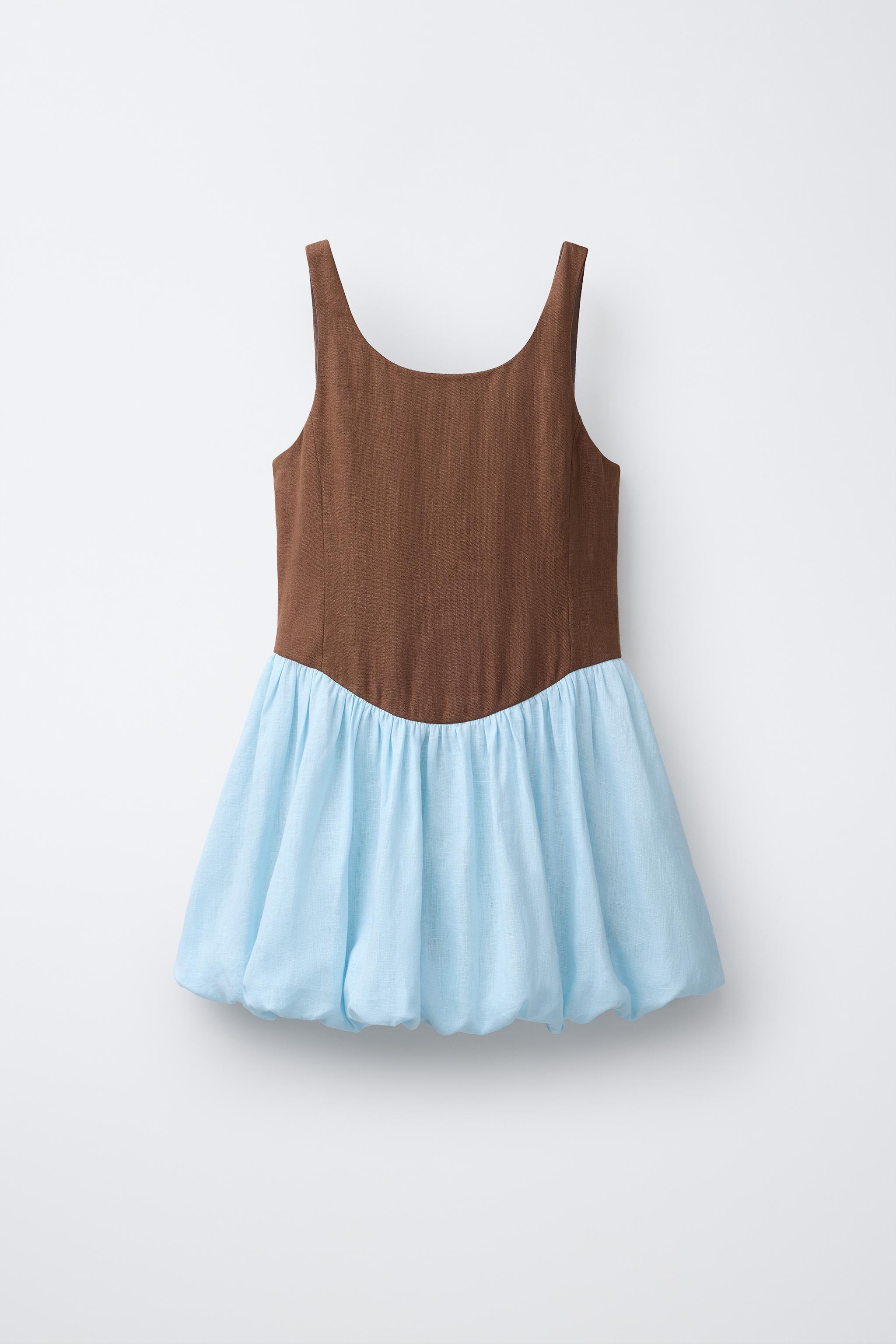 COLOR BLOCK 100% LINEN DRESS